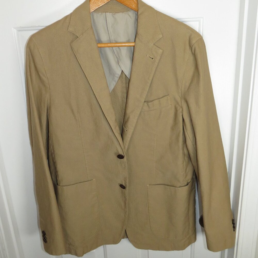 NEW Scott James Marc Camel Cotton Canvas Travel Blazer L 42R Khaki Unconstructed